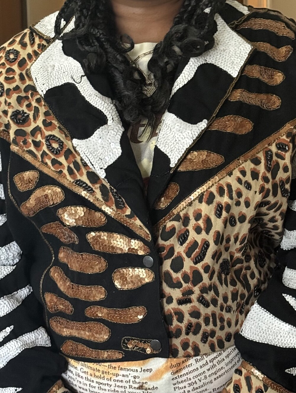 Vintage Modi Denim Statement Animal-Print Sequin Jacket - Black & Gold - Picture 4 of 4